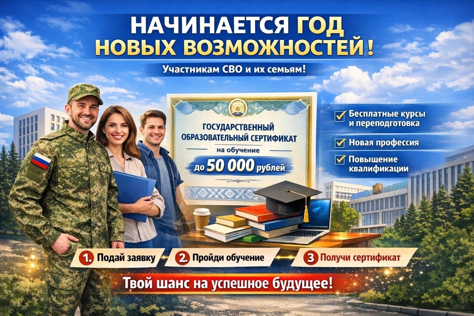 Для участников СВО начинают действовать образовательные сертификаты